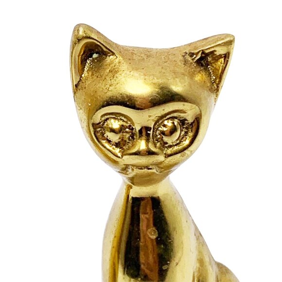 VINTAGE MCM Small Brass Happy Cat Duo - Picture 5 of 7